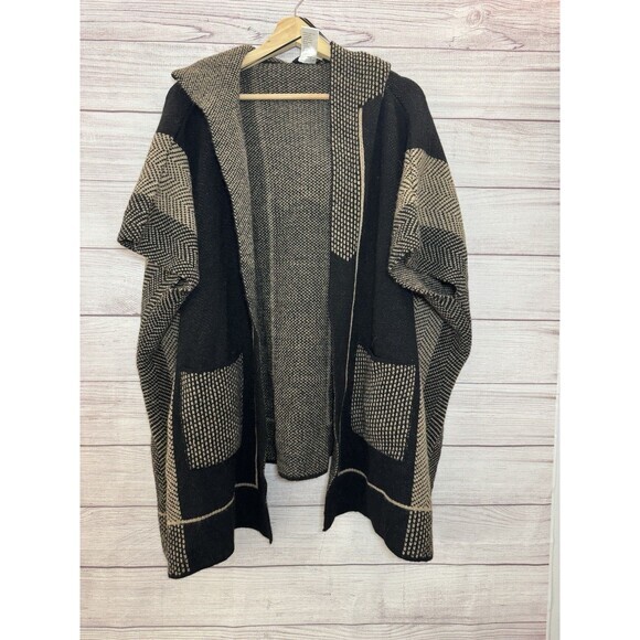 Cocogio SweaterCardigan Open Hoodie Women Black Wool Blend Made In Italy Wool